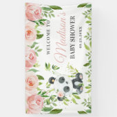 かわいいパンダピンクフローラ緑の竹の背景 横断幕 (縦)