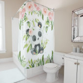 かわいいパンダピンクフローラ緑の竹 シャワーカーテン (インサイチュ)