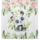 かわいいパンダピンクフローラ緑の竹 シャワーカーテン (正面)