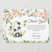 かわいいパンダピンクフローラ緑の誕生日パーティー サンキューカード (正面/裏面)