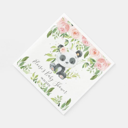 かわいいパンダピンクフローラ緑ベビーシャワーパーティー スタンダードランチョンナプキン (角)