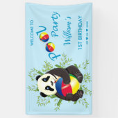 かわいいパンダプールパーティー1stバースデーウェルカム 横断幕 (縦)