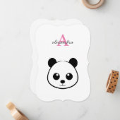 かわいいパンダベアのカスタムモノグラム ノートカード (正面/裏面インサイチュ)