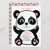 かわいいパンダベアオンピンク&ホワイト誕生日 招待状 (正面/裏面)