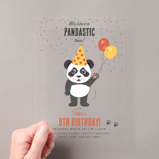 かわいいパンダベアテーマ かわいい子供の誕生日パーティー アクリル招待状 (インサイチュ (ポータブル))