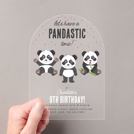 かわいいパンダベアテーマ かわいい子供の誕生日パーティー アクリル招待状 (インサイチュ (ポータブル))