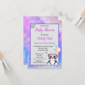 かわいいパンダベアーウォーター色ベビーシャワー招待状 カード (正面/裏面インサイチュ)