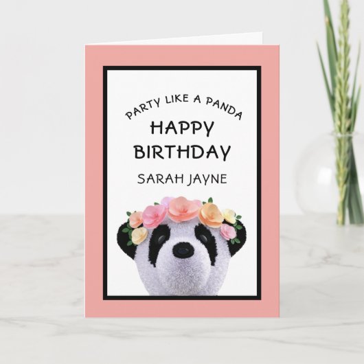 かわいいパンダベアーガールハッピーバースデーグリーティングカード カード (正面)