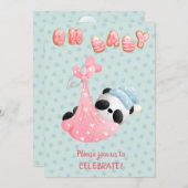 かわいいパンダベアーガールベビーシャワー招待状 招待状 (正面/裏面)