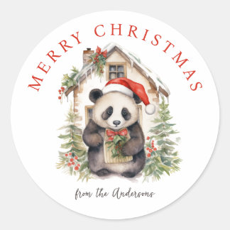 かわいいパンダベアークリスマ素朴スハウス ラウンドシール