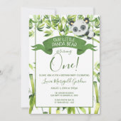 かわいいパンダベアーグリーンバンブファースト誕生日パーティー 招待状 (正面)