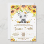 かわいいパンダベアーヒマワリフローラベビーシャワーガール 招待状 (正面)