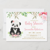 かわいいパンダベア赤面ピンクフローラベビーシャワー 招待状 (正面)