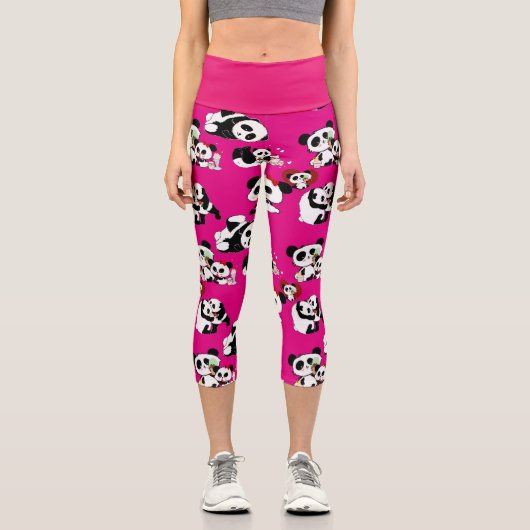 かわいいパンダベビーかわいいピンクハイウエストヨガ カプリレギンス (正面)