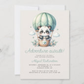 かわいいパンダミントグリーンホットエアバルーンベビーシャワー 招待状 (正面)