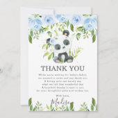 かわいいパンダライトブルーフローラグリーンリーベビーシャワー  サンキューカード (正面)