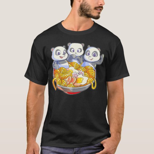 かわいいパンダラーメ日本のンヌードルアニメパンダ Tシャツ (正面)