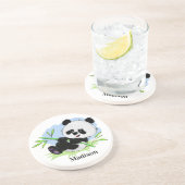 かわいいパンダ名前をカスタムする砂岩コースター コースター (側面)