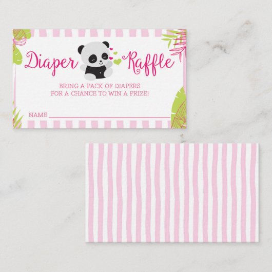 かわいいパンダ女の子の赤ちゃんシャワーおむつラッフルカード エンクロージャーカード (正面/裏面)