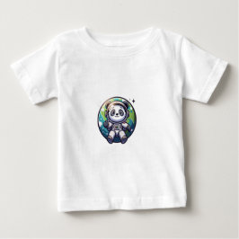 かわいいパンダ宇宙飛行士が前面に浮かぶ ベビーTシャツ