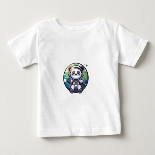 かわいいパンダ宇宙飛行士が前面に浮かぶ ベビーTシャツ (正面)