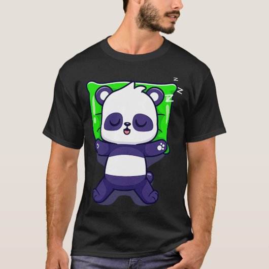 かわいいパンダ枕の上で寝る漫画 Tシャツ (正面)