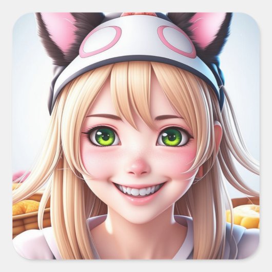 かわいいパンダ毛皮のアニメガール スクエアシール (正面)