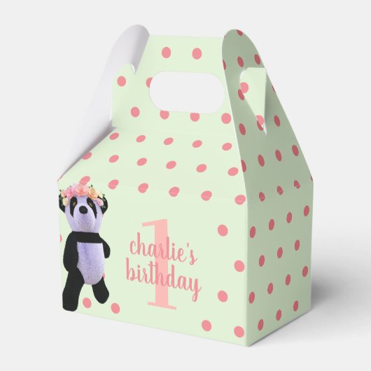 かわいいパンダ水玉模様誕生日パーティーお願いボックス フェイバーボックス (正面サイド)