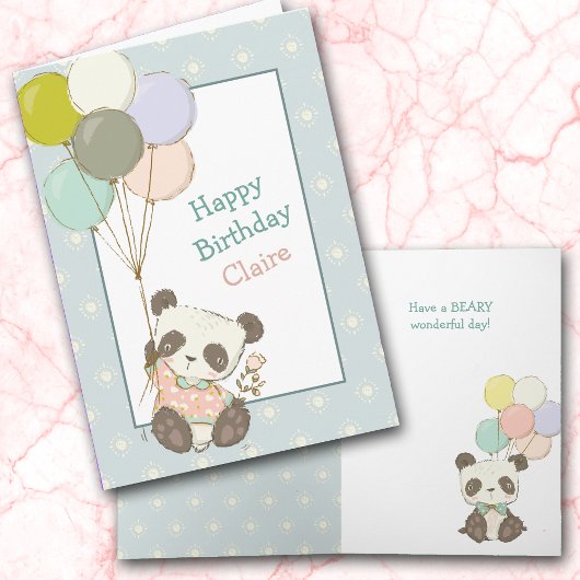 かわいいパンダ熊とバルーン誕生日カード カード