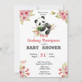 かわいいパンダ熊フローラ女の子ベビーシャワー 招待状 (正面)