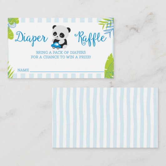 かわいいパンダ男の子の赤ちゃんシャワーおむつラッフルカード エンクロージャーカード (正面/裏面)