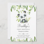 かわいいパンダ竹の緑1歳の誕生日パーティー 招待状 (正面)