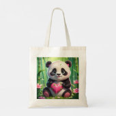 かわいいパンダ竹林でハートを持つ トートバッグ (裏面)