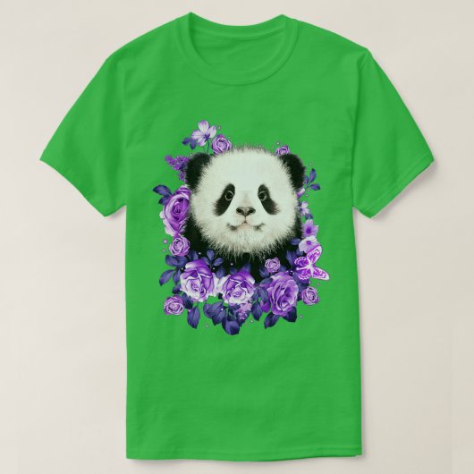 かわいいパンダ紫の花パンダ愛好家への贈り物 Tシャツ (デザイン正面)