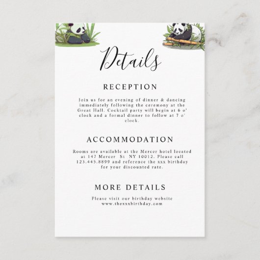 かわいいパンダ緑の竹の誕生日パーティー エンクロージャーカード (正面)