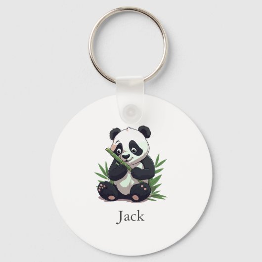 かわいいパンダ緑の竹の誕生日パーティー キーホルダー (正面)