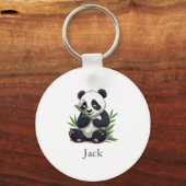 かわいいパンダ緑の竹の誕生日パーティー キーホルダー (裏面)