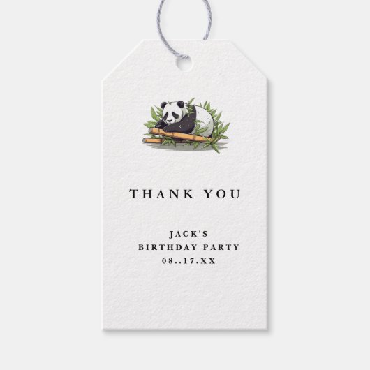 かわいいパンダ緑の竹の誕生日パーティー ギフトタグ (正面)