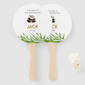 かわいいパンダ緑の竹の誕生日パーティー ハンドファン (正面&裏面)