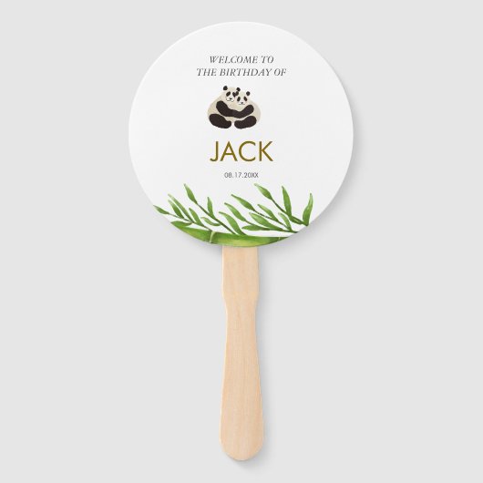 かわいいパンダ緑の竹の誕生日パーティー ハンドファン (正面)