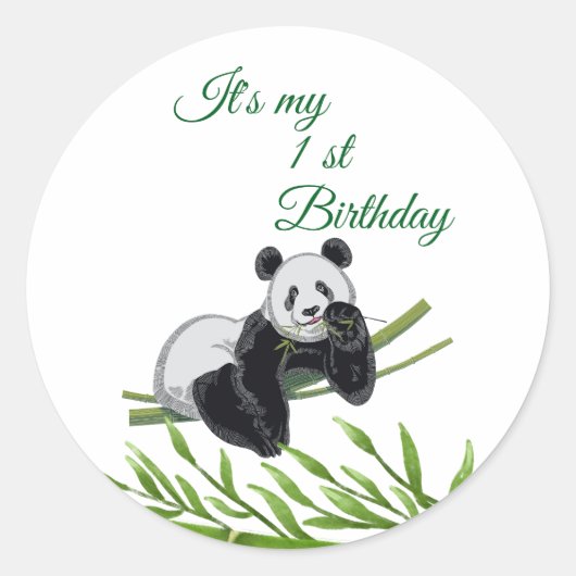 かわいいパンダ緑の竹の誕生日パーティー ラウンドシール (正面)