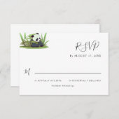 かわいいパンダ緑の竹の誕生日パーティー 出欠カード (正面/裏面)