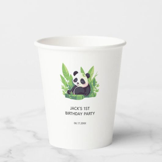 かわいいパンダ緑の竹の誕生日パーティー 紙コップ (正面)
