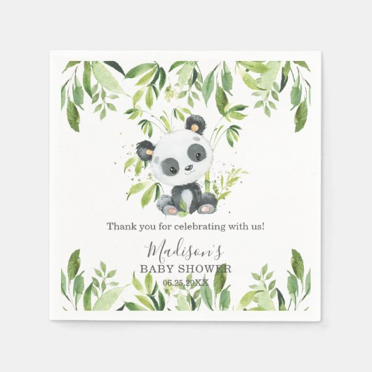 かわいいパンダ緑の竹ベビーシャワー誕生日 スタンダードカクテルナプキン (正面)