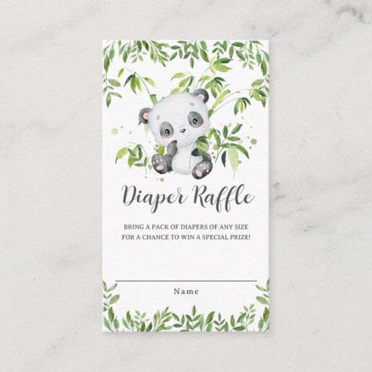 かわいいパンダ緑の赤ちゃんシャワーおむつラッフル エンクロージャーカード (正面)