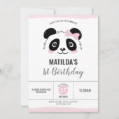 かわいいパンダ誕生日パーティーピンクブラック&ホワイト 招待状 (正面)