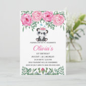 かわいいパンダ誕生日招待状ピンウォーターカラー 招待状 (スタンド正面)