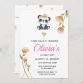 かわいいパンダ誕生日招待状ピンウォーターカラー 招待状 (正面/裏面)