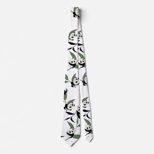 かわいいパンダ遊の竹園ホワイトバー ネクタイ (正面)