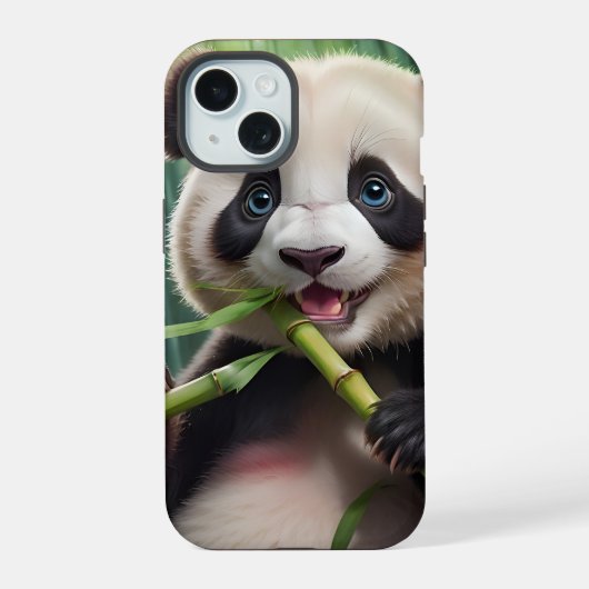 かわいいパンダ食べの竹 iPhone 15ケース (裏面)